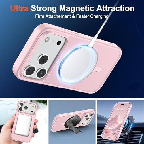 Image of SUPFINE Magnetic for iPhone 17 Pro Max Case with Screen Protector (Compatible with MagSafe)(Military Grade Drop Protection) Translucent Matte Shockproof with Anti-Fingerprint Phone Cover,Light Pink