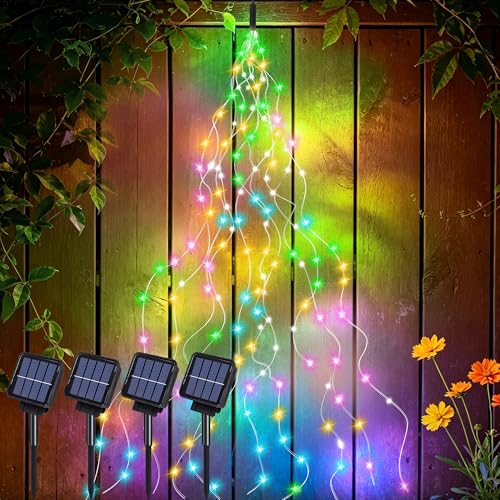 VOOKRY 4 Pack 10 Strands 200 LEDs Solar Fairy Lights Outdoor Waterproof, Solar Powered String Lights 8 Modes DIY Watering Can Lights for Party Wedding Patio Yard Garden Tree Decorations(Multicolor)
