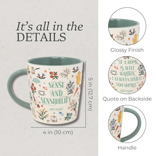 Steel Mill & Co Book Lovers Mug, Cute Coffee/Tea Ceramic Mug with Handle for Book Club, 14 oz Reading Themed Coffee Cup (Sense and Sensibility)