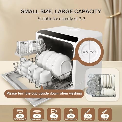 Portable Dishwasher Countertop, Countertop Dishwasher With Water Tank, Counter Top Dishwasher With 5 wash Programs, It can also be connected to the tap. For apartments, dorms, RVs.