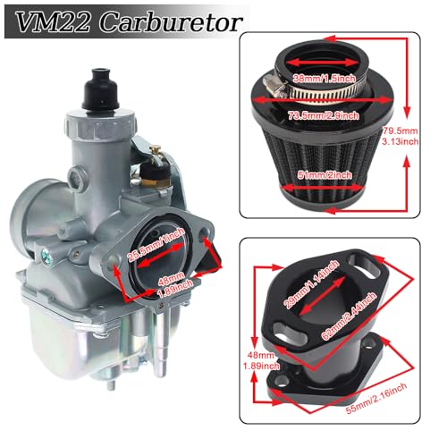 Image of 26mm VM22 Carburetor for Predator 212cc Honda GX160 GX200 196cc CT200U KT196 Moto Mini Bike and Go Kart 6.5HP Engine with 38mm Air Filter,Intake Manifold,Main Jets(Black)