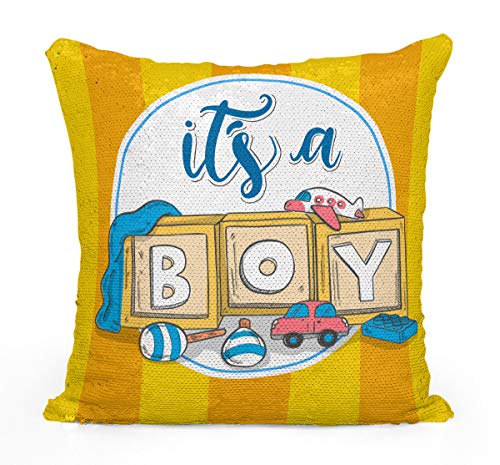 Bad Bananas Reversible Sequin Gender Reveal Pillow - Boy - Great For Baby Showers And Parties - Male Boy Gender Reveal Gift #TOP4
