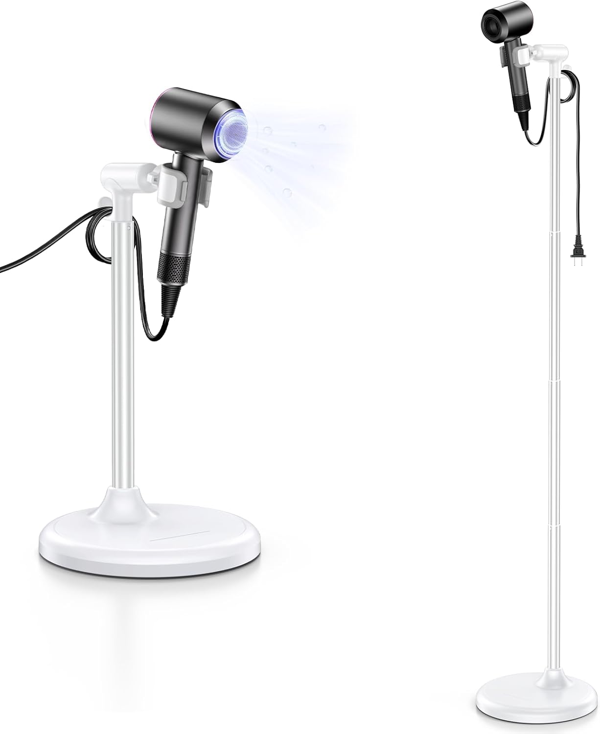 Hands-Free Hair Dryer Stand for Blow Dryers Hairdryer Holder for Families & Pet Grooming Bathroom Use Hair Dryer Holder with Anti-Slip Stable Base, Adjustable Height 16.7 - 50 Inch