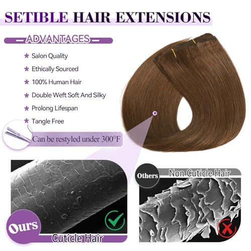 Image of Clip in Hair Extensions Real Human Hair 16 inch 90g /3.2oz Straight Seamless Invisible Human hair Extensions Clip ins for Women Double Weft 8pcs #4-Chocolate Brown