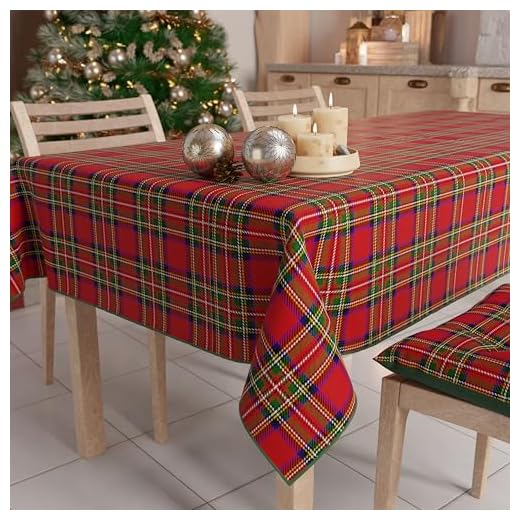 PETTI Artigiani Italiani - Christmas Stain-Resistant Rectangular Table Cover for Kitchen, Tartan Design 6 Seater (140 x 180 cm) 100% Made in Italy