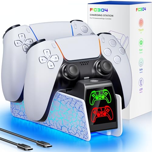 Charging Station for P S5 Controller, Fast DualSense Charger Dock with RGB Touch Control, Controller Indicator Light Stand Compatible with PlayStation 5 Dualsense Edge Accessories