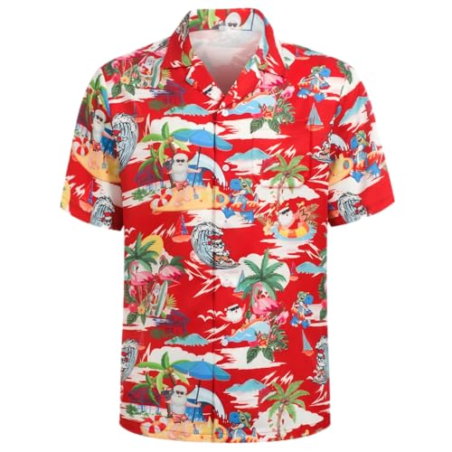 Regenboog Christmas Hawaiian Shirts for Men Women Mens Christmas Button Up Shirts Red Ugly Xmas Shirt for Beach Costume Santa Button Up Shirt XL