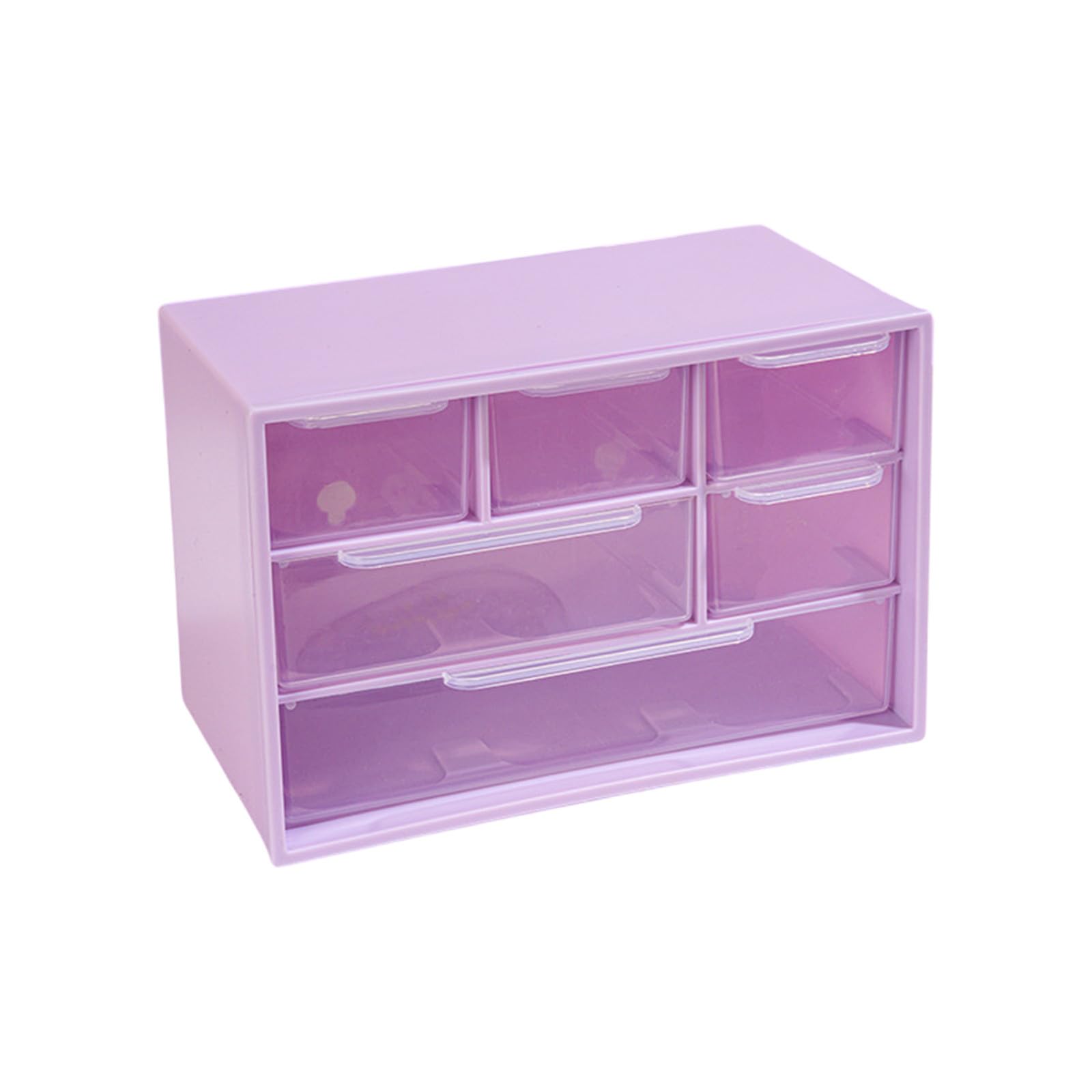 Plastic Desk Organizer with 6 Clear Drawers, 3 Tier Stackable Storage Drawers Cabinet Small Size Box Caddy for Makeup Jewelry Office Craft Supplies, 7 Inch X 3.9 Inch X 4.7 Inch (Purple)