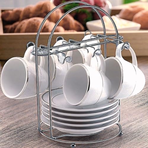 Suporte Porta Xicaras Organizador Para 6 Xicaras Pires Café Cozinha Premium (Cromado)