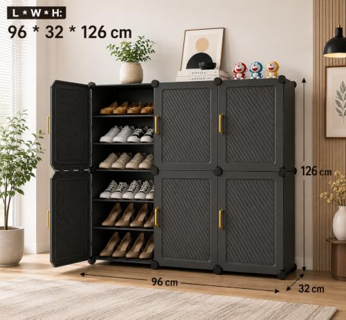 Image of YASONIC Premium Modular Plastic Shoe Rack for Home with Door | 18-Tier Stackable Shoe Organizer | Waterproof & Dustproof | Space Saving Storage for Home, Bedroom & Entryway [Grey HV18, 18-Shelf-6-Door