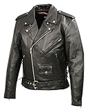 Men’s Leather Motorcycle Jacket | Premium Natural Buffalo Leather | 2 Concealed Carry Gun Pockets...