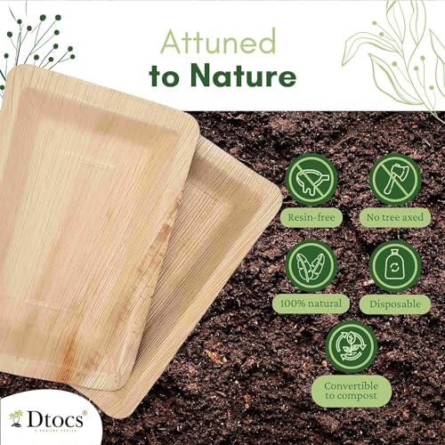 Palm Leaf Plates 5x8 Inch Rectangle Plate (Pack 50) | Bamboo Tray Look Compostable Disposable Cookie Tray Platter Mini Charcuterie Board For Wedding Birthday Party | Alternate to Paper Plates - Image 3