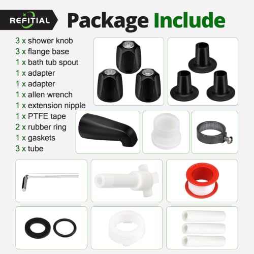 Juego de 3 piezas para ducha y bañera en negro mate - Perillas de ducha y pico para bañera para grifo Price/Pfister Verve de 3 manijas, compatible con rosca macho de 1/2", rosca hembra IPS de 3/4" y tubo de cobre de 1/2" miniatura 2