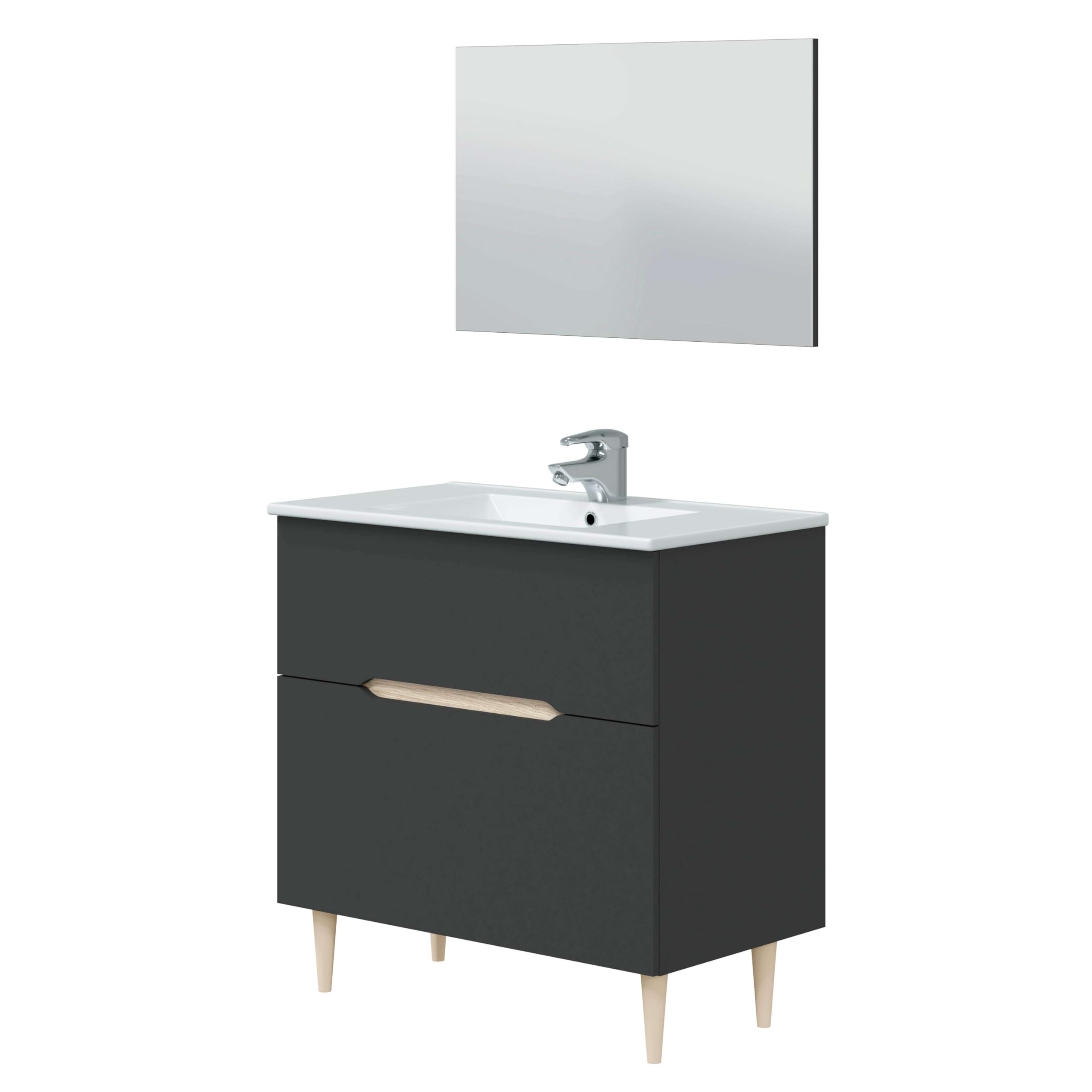 Miroytengo Conjunto de Muebles de Baño Moderno Lotto Color Gris Antracita y Roble (Espejo+Lavabo+Columna suspendida)