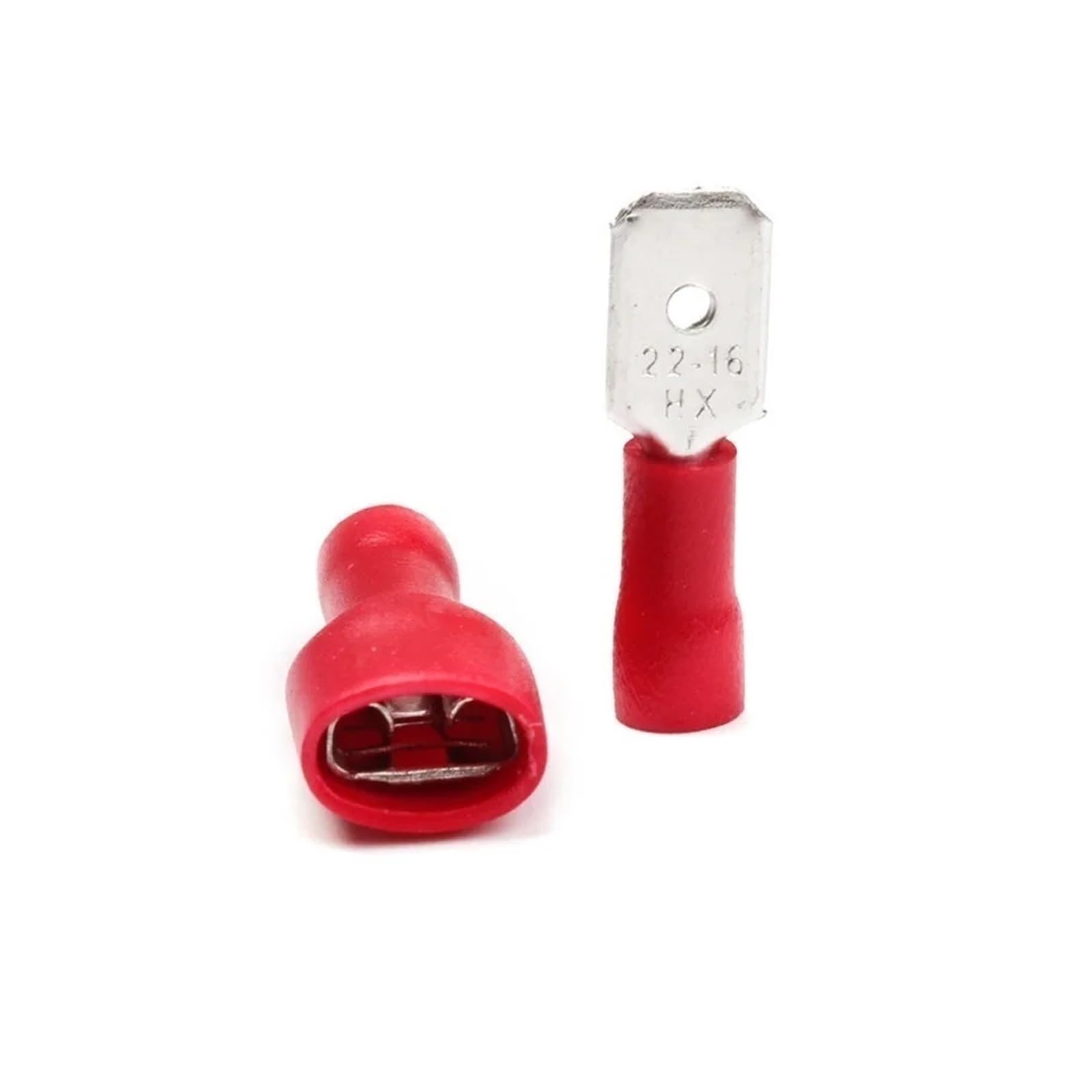 Kabelende Klemmen Steckverbinder, 100 PCS Red Wire Crimp Spade Terminal Weiblich Männlich Isolierte Draht Kabel Stecker Kalt Druck Stecker 22-18 AWG