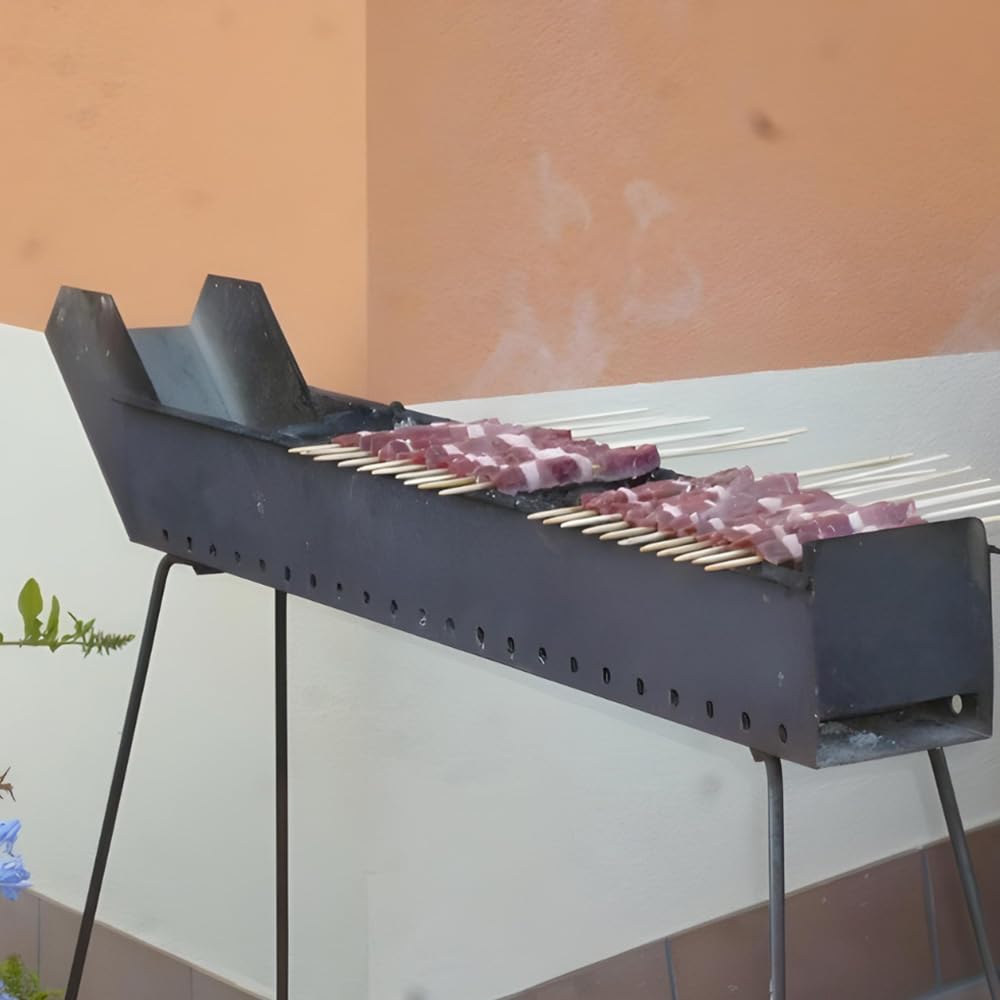 Paluplus Barbecue per Arrosticini in acciaio verniciato Nero, Misura 100x14x75 cm, Canaletta a 4 Gambe Pieghevoli, Fori di Ventilazione, Grill a carbone per Spiedini, Made in Italy -029