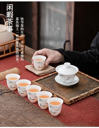 Image of Liang baobao Gaiwan with 4 Cups Sets White Porcelain Small Teacup Chinese Tea cups Gongfu Tea Set (White)
