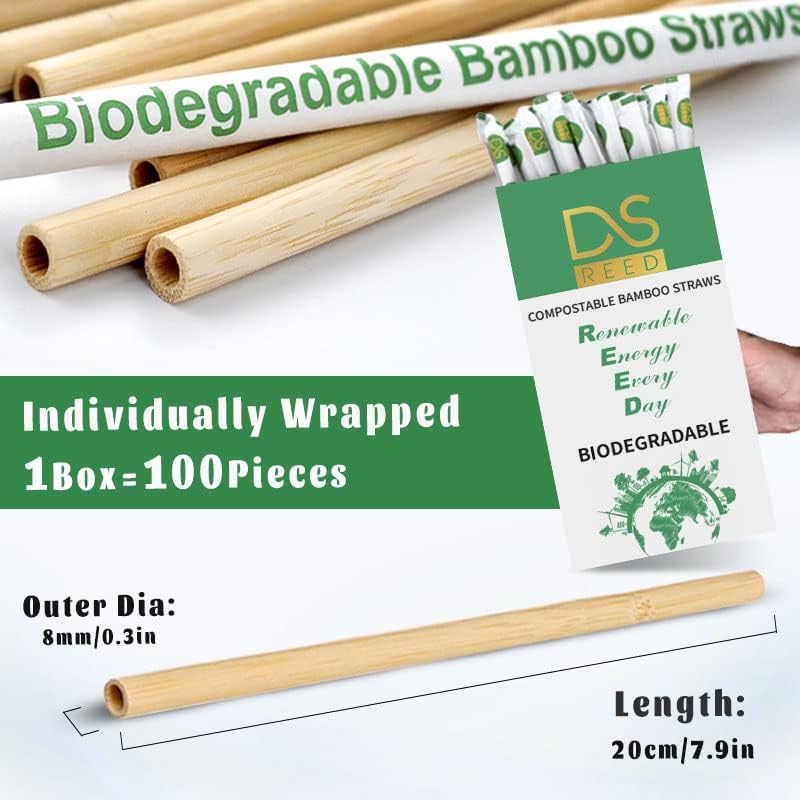 100 pitillos de bambú DS Reed biodegradables 7.8 pulgadas miniatura 4