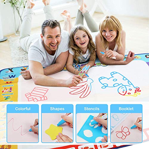 Fansteck Water Doodle, groot formaat 100 * 100 tekenmat met 3 waterborstels, tekenblokken, patronen, afdichtingen… - Image 7