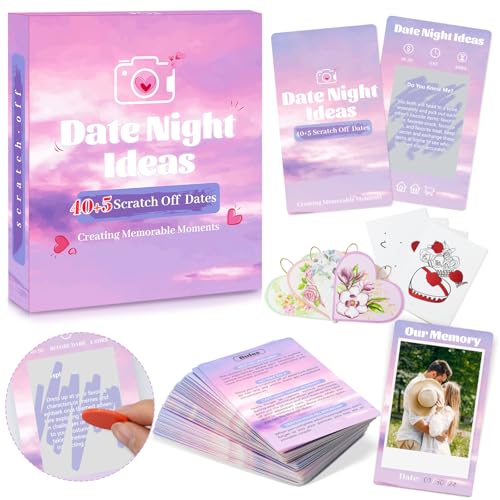45 Date Night Ideas Card for Couple-Fun Scratch Off Cards Game Perfect Wedding & Anniversary Couples Gifts for Wife Husband - Unique Date Ideas Deck for Him and Her