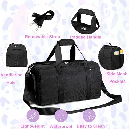 Dance Bag for Girls Duffle Bag Girls Overnight Bags Sleepover Gym Gymnastics Bags with Shoe Compartment and Wet Pocket,Leopard Shape4