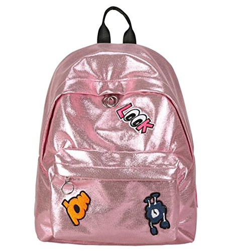 Women Pink Black Simple Bag Metallic Silver Holographic Backpacks