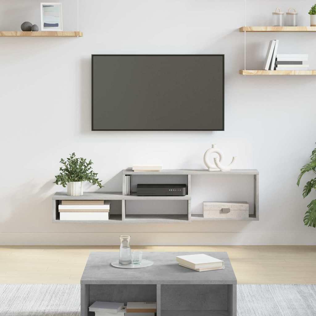 Moderner Wand TV Ständer 120x25x28, 5cm aus Holzwerkstoff, wandmontierter Fernsehständer mit Regal, platzsparendes Design für Wohnzimmer, Home Cinema und kleine Räume, matte 32-55 Zoll Fernseher