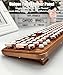 TISHLED Typewriter Keyboard with Faux Leather Panel, Wireless 2.4G/Bluetooth/Wired USB-C, Aesthetic Mechanical Gaming Keyboard 104-Key Clicky Blue Switch, White LED Backlit, Retro Round Keycap, Brown