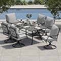 Grand patio 7-Piece Patio Dining Set for 6, E-Coated Outdoor Dining Set Swivel Patio Dining Chairs with Olefin Cushions & 1 Black Rectangular Faux Woodgrain Dining Table with 1.5”Market Umbrella Hole