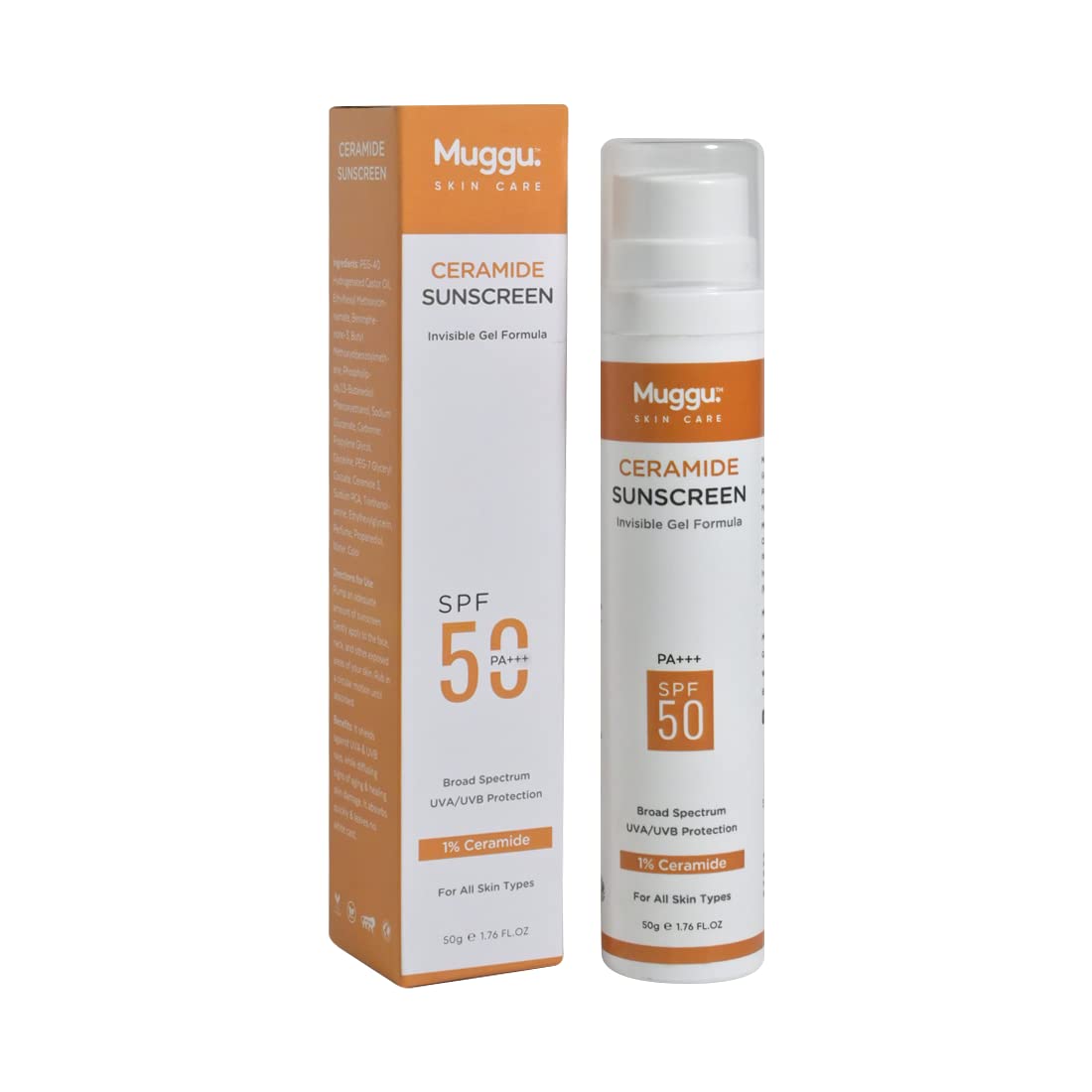 Muggu Skincare Ceramide Sunscreen | Sun Protection Sunscreen with 1% Ceramide Complex | Protection from UVA/UVB Light - 50gm