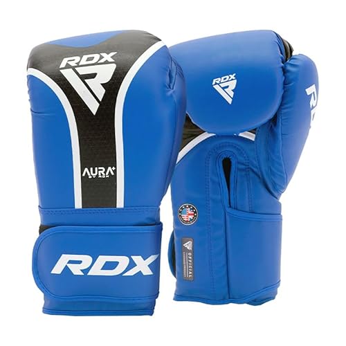 RDX Aura Plus T-17 Boxing Gloves – Maya Hide Leather, MG-3 Padding & Max-Shock Foam for Training, Sparring, Kickboxing & Muay Thai – Quick-EZ Strap – Blue 10 Oz