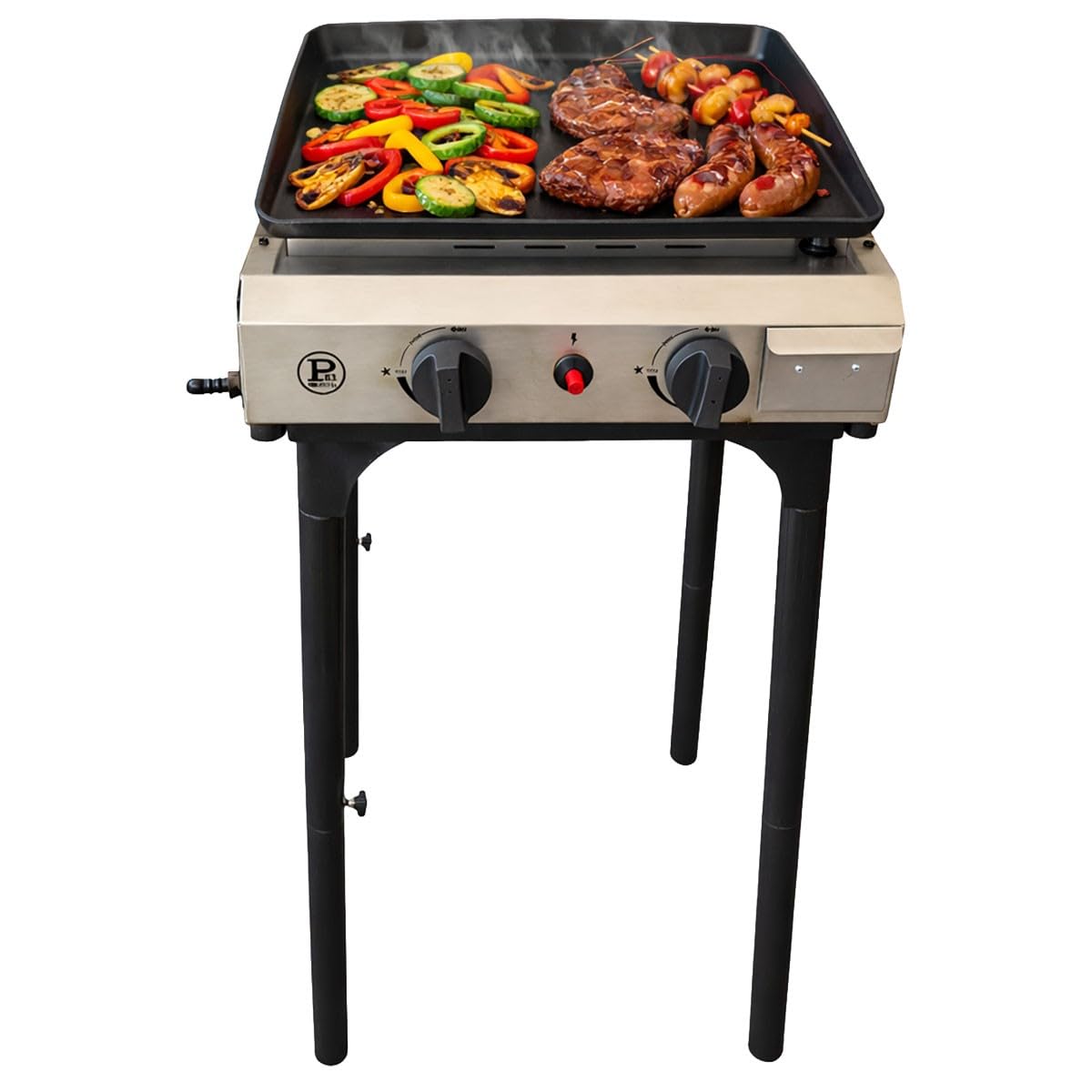 INTEC - Plancha gaz 4800W 2 Bruleurs Allumage Piezo Hauteur Réglable - Plaque de cuisson Céramique Camping Butane/Propane Cuisine Extérieure