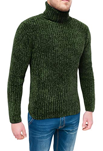 Pull col roulé en chenille vert pour homme Evoga en taille L - 2