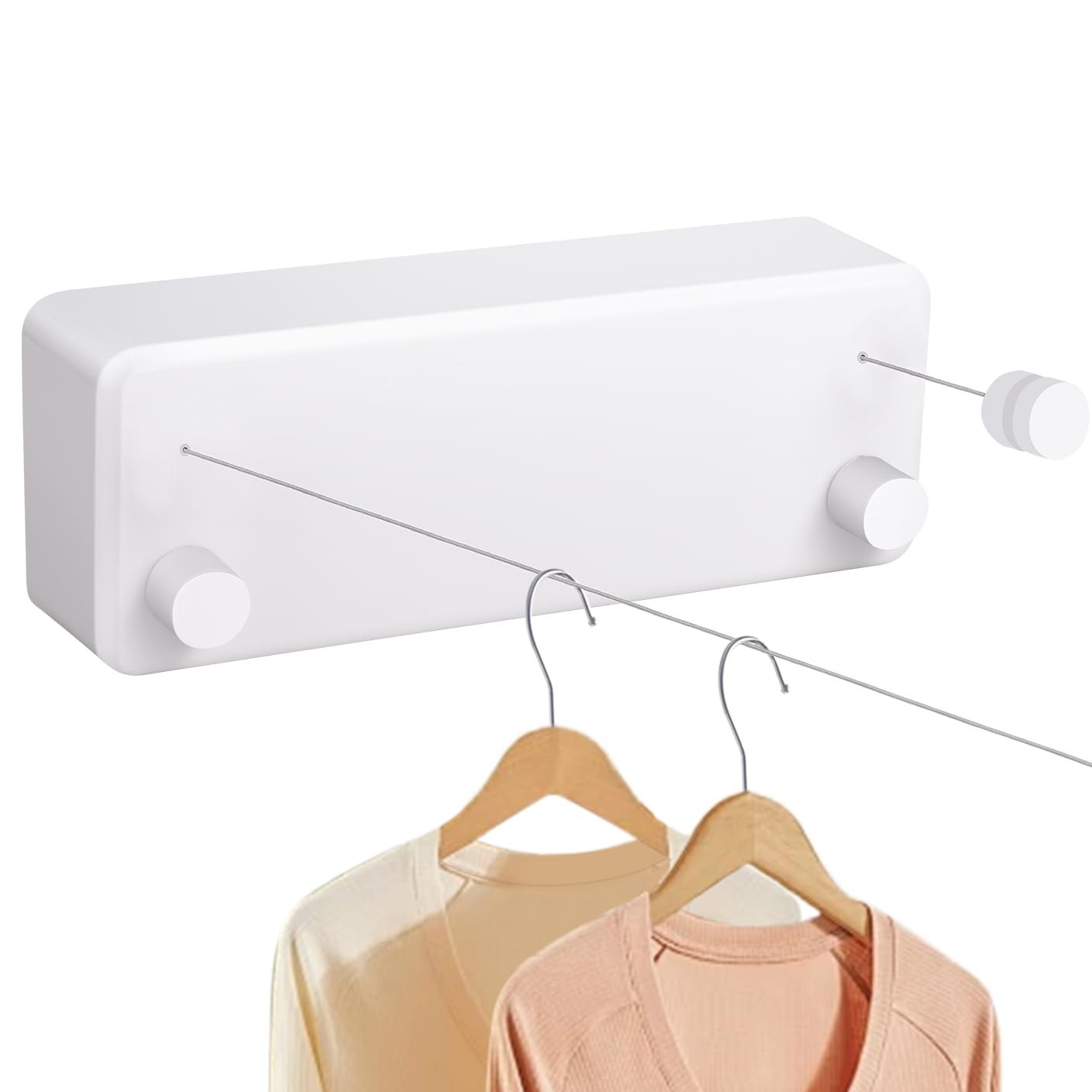 Retractable Clothesline Indoor - Double Clothes Line Retracting Outdoor Stainless Steel Clothes Line for Hanging Clothes - Wall Mounted Laundry Line (White)