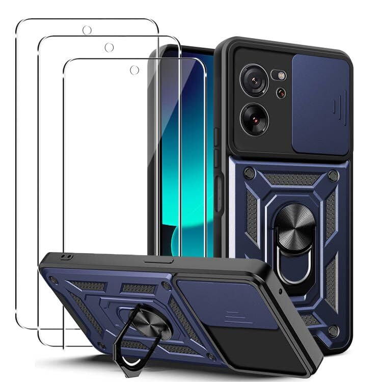 Cover Per Xiaomi 13T/13T Pro Con Protezione Fotocamera Scorrevole - Militare, Anello Magnetico E Supporto