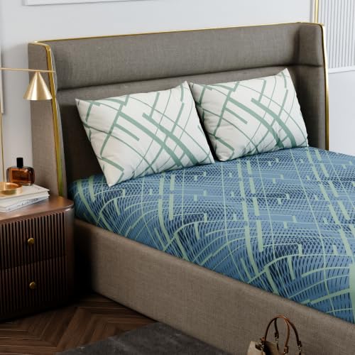 Image of Stoa Paris 100% Cotton King Size Fitted Bedsheet with 2 Pillow Covers, 180TC Printed Bedding Set, All-Season Comfort, Soft & Lightweight, Home Decor, Urbanscape - Mosaic Canopy (182cmx198cm+30cm)