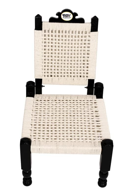 Traditional handicrafts White Colors Cotton Rope 15 inch Wooden Folding Chair khatli bajot Stool mudda pidda Indoor Outdoor Furniture-image-41
