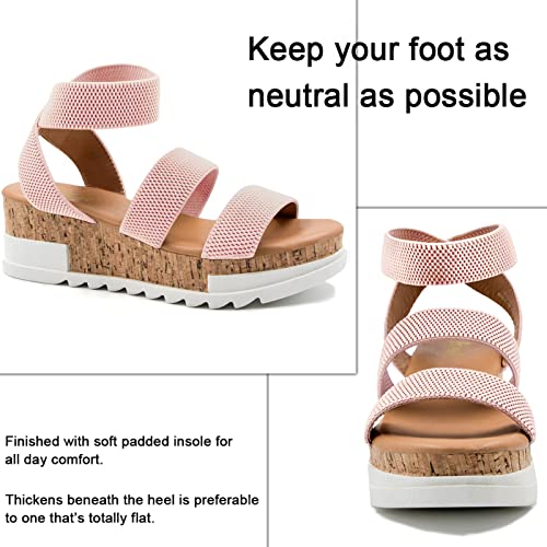 Image of Athlefit Women's Platform Wedge Sandals Summer Open Toe Elastic Ankle Strap Casual Flatform Sandals