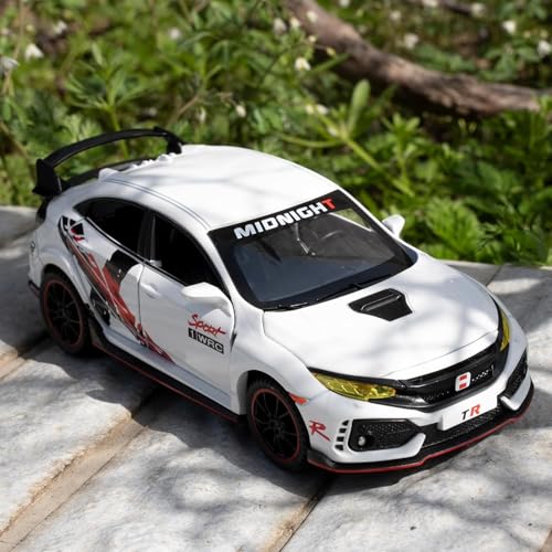 Image of 1 /32 Toy Car for Honda Civic Type-R Diecast Toy Vehicle Metal Pull Back Model Car with Light and Sound for Kids (White)
