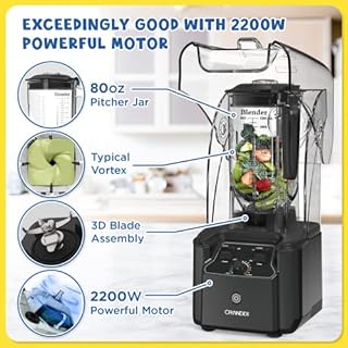 CRANDDI Commercial Quiet Blender, Soundproof Blenders, 2200 Watt Powerful Professional Kitchen Blender with 80oz Pitcher, Smoothie Blender for Commercial and Home K90 (Grey)