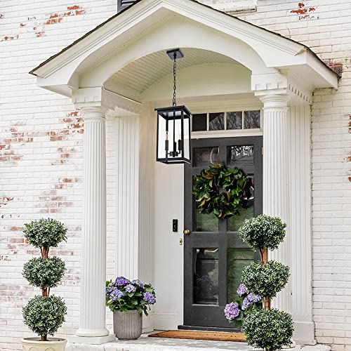 Winshen Black Outdoor Pendant Lanern, E12 Candle Chandelier 3-Lights Large Exterior Hanging Light Fixture With Clear Glass Height Adjustable For Indoor Entryway Porch #TOP1