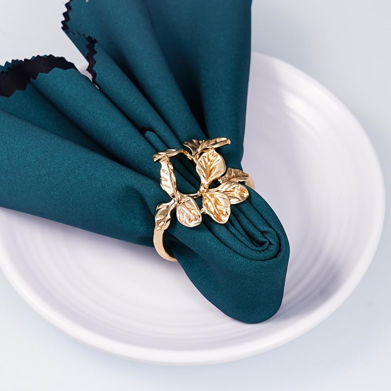 Lot de 12 Ronds de Serviette en métal doré électroplaqué, Motif Feuille d'érable, pour Table à Manger, fêtes de Noël, Mariages.