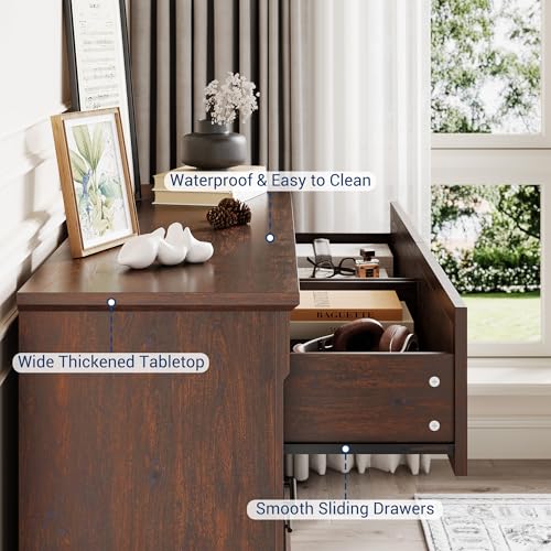 GarveeHome Farmhouse 6 Drawers Dresser, 47" Long Wood Closet Dressers Organizer, Rustic Chest of Drawers for Bedroom Living Room Hallway Entryway, Brown