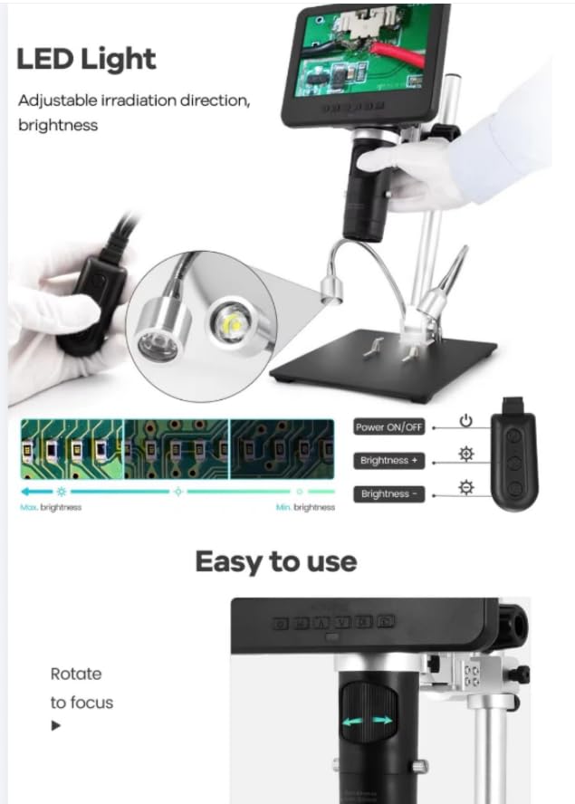 AD249S-M 10,1'' LCDUHD 2160P4K mikroskop cyfrowy ze stopu aluminium 2000X 3Lens PCBRepair Soldering