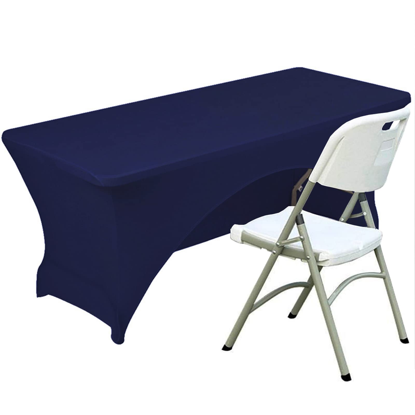 Fhberni Spandex Table Cover 5 ft. Fitted Polyester Tablecloth Stretch Table Cover Table Topper Open Back - Navy