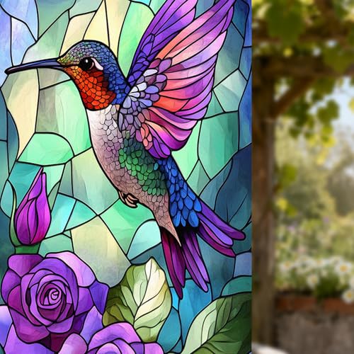 Image of Nuxovilar Hummingbird Rose Glass Pattern Window Film 17.7x39.4 in PVC
