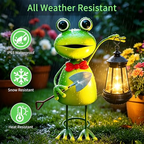 Image of VOOKRY Solar Frog Garden Statue with Lantern,Metal Frog Solar Light Outdoor | Waterproof Garden Decor Stake for Yard Patio Lawn, Garden Gifts for Mom Women Grandma, Mothers Day