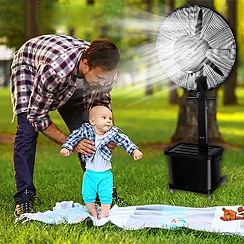 Ventilador oscilante nebulizador, 3 velocidades de enfriamiento, pedestal con nebulizador, tanque de 11 galones, ventiladores eléctricos para patios, terrazas y más, negro (71 cm/28 pulgadas