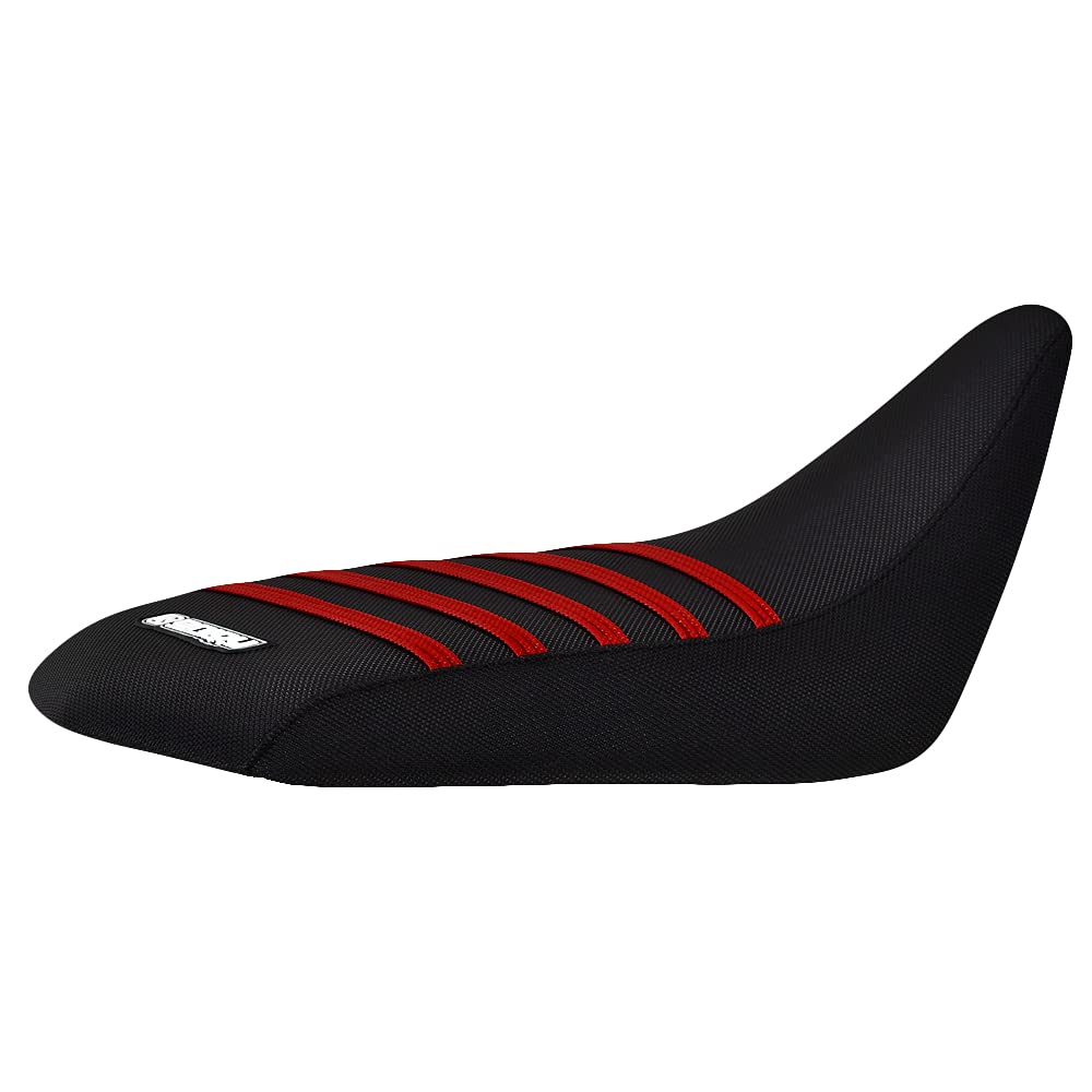 Enjoy Mfg Seat Cover - Compatible Fit for 2002-2008 Yamaha Raptor 50 Raptor 80 Raptor 90 - #295 (All Black/Maroon Ribs)