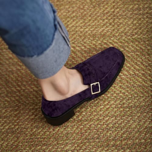 Image of MOOMMO Women Chunky Heel Penny Loafers Square Toe Buckle Slip On Comfort | Office Ladies Loafer Pumps 2 inch Stacked Block Heel Dress Loafers Oxfords Walking Dress Shoes Casual Size 4-11 M US